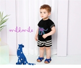 Bộ trẻ em áo in hình báo Cheetah tay phối kẻ MM. HA1069