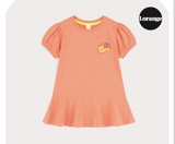 Áo váy cotton xước bé gái in chữ Hej cherry. HA2892