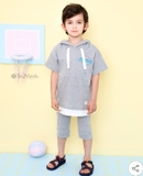 Bộ cotton áo mũ phối gấu bé trai bé gái Andi. HA2292