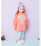 Áo váy nỉ da cá I will live a happy life bé gái Hej. HA3459