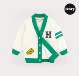 Áo cardigan nỉ da cá viền xanh chữ H bé trai Hej. HA3761