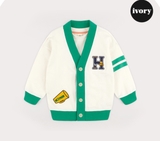 Áo cardigan nỉ da cá viền xanh chữ H bé trai Hej. HA3761