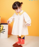 Váy nỉ da cá cổ sen nhọn viền vàng bé gái Moli. HA3977