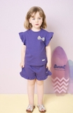 Bộ cotton áo nơ hoa ngực quần bèo gấu bé gái Jelis. HA5183
