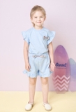 Bộ cotton áo nơ hoa ngực quần bèo gấu bé gái Jelis. HA5183