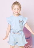 Bộ cotton áo nơ hoa ngực quần bèo gấu bé gái Jelis. HA5183