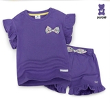 Bộ cotton áo nơ hoa ngực quần bèo gấu bé gái Jelis. HA5183