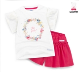 Bộ cotton áo hoa tay phối voan quần giả váy bèo điệu bé gái Jelis. HA5184
