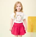 Bộ cotton áo hoa tay phối voan quần giả váy bèo điệu bé gái Jelis. HA5184