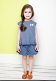 Bộ cotton bèo chéo lưng nơ ngực bé gái Jelis. HA3347