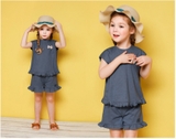 Bộ cotton bèo chéo lưng nơ ngực bé gái Jelis. HA3347