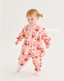 Bộ áo váy cotton thun họa tiết em bé đeo nơ cưỡi chổi bé gái MB. HA4857