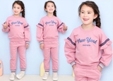 Bộ nỉ da cá bèo vai gấu kẻ Newyork bé gái Andi. HA5213