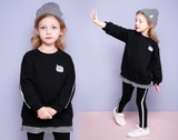 Bộ nỉ da cá phối kẻ logo merci bé gái Jelis. HA5215