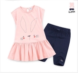 Bộ áo váy xòe cotton quần leg tai thỏ bé gái Jelis. HA2242