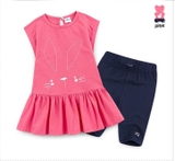 Bộ áo váy xòe cotton quần leg tai thỏ bé gái Jelis. HA2242