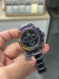 NEW 2023 / N FACTORY BEST 1:1 / ROLEX DAYTONA BY BLAKEN BLACK DLC RAINBOW DIAMOND BEZEL CAL.4130