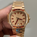 NEW 2023 / 3K FACTORY BEST 1:1 / PATEK PHILIPPE NAUTILUS 7118 LADY 35,2MM ROSE GOLD DIAMOND BEZEL CAL.324SC