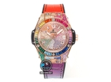 NEW 2022 / MS FACTORY BEST 1:1 / HUBLOT ONE CLICK STEEL DIAMOND RAINBOW KING GOLD 39MM HUB.1270