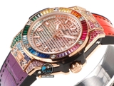 NEW 2022 / MS FACTORY BEST 1:1 / HUBLOT ONE CLICK STEEL DIAMOND RAINBOW KING GOLD 39MM HUB.1270