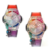 NEW 2022 / MS FACTORY BEST 1:1 / HUBLOT ONE CLICK STEEL DIAMOND RAINBOW KING GOLD 39MM HUB.1270