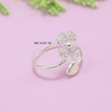 Nhẫn Bạc Nữ Thiết Kế Mẫu Nhẫn Mở Hình Bông Hoa và Trái Tim Free Size N2409020086