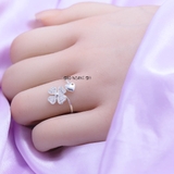 Nhẫn Bạc Nữ Thiết Kế Mẫu Nhẫn Mở Hình Bông Hoa và Trái Tim Free Size N2409020086