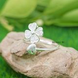 Nhẫn Bạc Nữ Thiết Kế Mẫu Nhẫn Mở Hình Bông Hoa và Trái Tim Free Size N2409020086