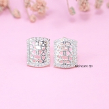 Bông Tai Bạc Nữ Kiểu Nụ Hình Chữ Nhật Khắc 3D Nhiều Trái Tim Nhỏ Xinh H2410230077