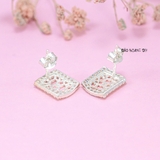 Bông Tai Bạc Nữ Kiểu Nụ Hình Chữ Nhật Khắc 3D Nhiều Trái Tim Nhỏ Xinh H2410230077