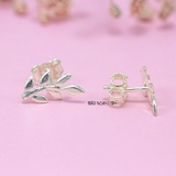 Bông Tai Bạc Nữ Kiểu Nụ Hình Cành Lá Trơn Đơn Giản Đẹp H2410230063