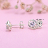 Bông Tai Bạc Nữ S925  Kiểu Nụ Chiếc Lá Cách Điệu Đá 4 Ly Sang Trọng H2410230016