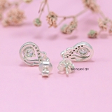 Bông Tai Bạc Nữ S925  Kiểu Nụ Chiếc Lá Cách Điệu Đá 4 Ly Sang Trọng H2410230016