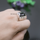 Nhẫn Bạc Nam Phong Thủy Đá Đen Hình Chữ Nhật Dài Đúc Trơn Đơn Giản Khỏe Khoắn N2407050009