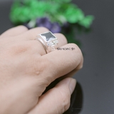Nhẫn Bạc Nam Phong Thủy Đá Đen Vuông Đúc Hình Chữ S Đính Đá 2 Ly N2407050004