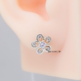Bông Tai Bạc Nữ S925  Kiểu Nụ Hình Hoa 5 Cánh Nhụy Đá 4 Ly Sang Trọng H2410230069