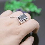 Nhẫn Bạc Nam Phong Thủy Đá Đen Hình Chữ Nhật Đúc Hình Đầu Rắn Hổ Mang Mạnh Mẽ N2407050014