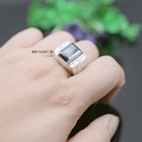 Nhẫn Bạc Nam Phong Thủy Đá Đen Vuông Đúc Hình Kim Tiền N2407050003