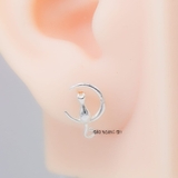Bông Tai Bạc Nữ S925  Kiểu Nụ Hình Con Mèo Trên Cung Trăng H2410230064