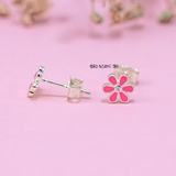 Bông Tai Bạc Cho Bé S925 Kiểu Nụ Hoa 6 Cánh Màu Hồng Xinh Xắn H2410220045