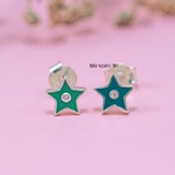 Bông Tai Bạc Cho Bé S925 Kiểu Nụ Ngôi Sao 5 Cánh Xanh Nhỏ Xinh H2410220041