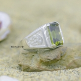 Nhẫn Bạc Nam Phong Thủy Đá Xanh Lục N2408080019