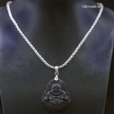 Mặt Dây Chuyền Bạc Phong Thủy Tượng Phật Di Lặc Đá Đen M2409280005