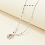 Dây Chuyền Bạc S990 Cho Bé Gái Hoa 8 Cánh Nhụy Đá Đỏ Nổi Bật D2411090016