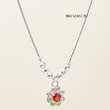 Dây Chuyền Bạc S990 Cho Bé Gái Hoa 8 Cánh Nhụy Đá Đỏ Nổi Bật D2411090016