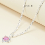 Dây Chuyền Bạc S990 Nguyên Chất Cho Bé Gái Trái Tim Đá Hồng Sáng Lấp Lánh D2411090015