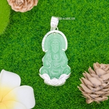 Mặt Dây Chuyền Bạc Nữ Tượng Phật Quan Âm Đá Xanh Ngọc M2409250019