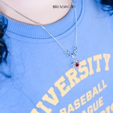 Dây Chuyền Bạc S990 Cho Bé Gái Hoa 8 Cánh Nhụy Đá Đỏ Nổi Bật D2411090016