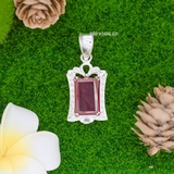 Mặt Dây Chuyền Bạc Nữ Phong Thủy Hình Chữ Nhật Hoa Văn Đá Hồng Đậm M2409250046