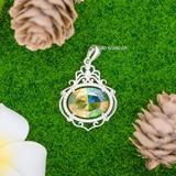 Mặt Dây Chuyền Bạc Nữ Phong Thủy S925 Kiểu Hoa Văn Đá Ghép Nhiều Màu